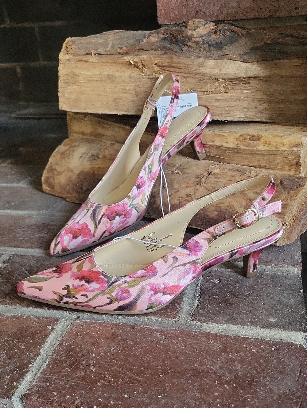Liz Claiborne Pink Floral Slingback Kitten Heels